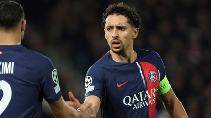 Marquinhos, le capitaine du PSG, lors du match contre Real Sociedad en Ligue des champions, à Paris le 14 février 2024 (LE PARISIEN / ARNAUD JOURNOIS / MAXPPP)