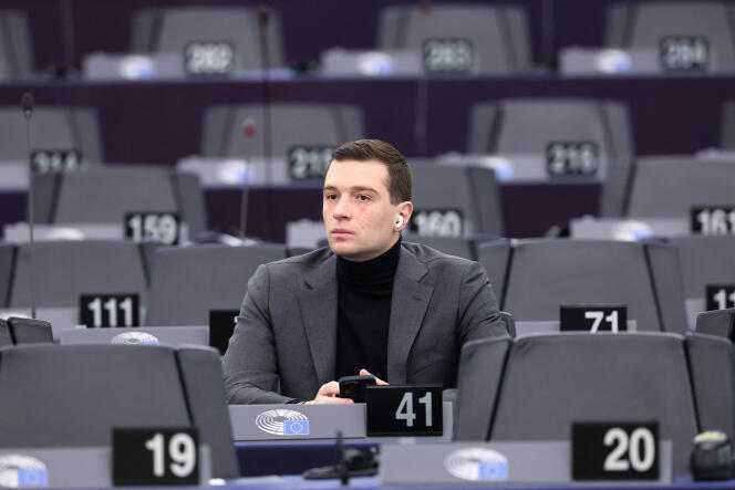 Jordan Bardella, au Parlement européen, le 16 janvier 2024, à Strasbourg.