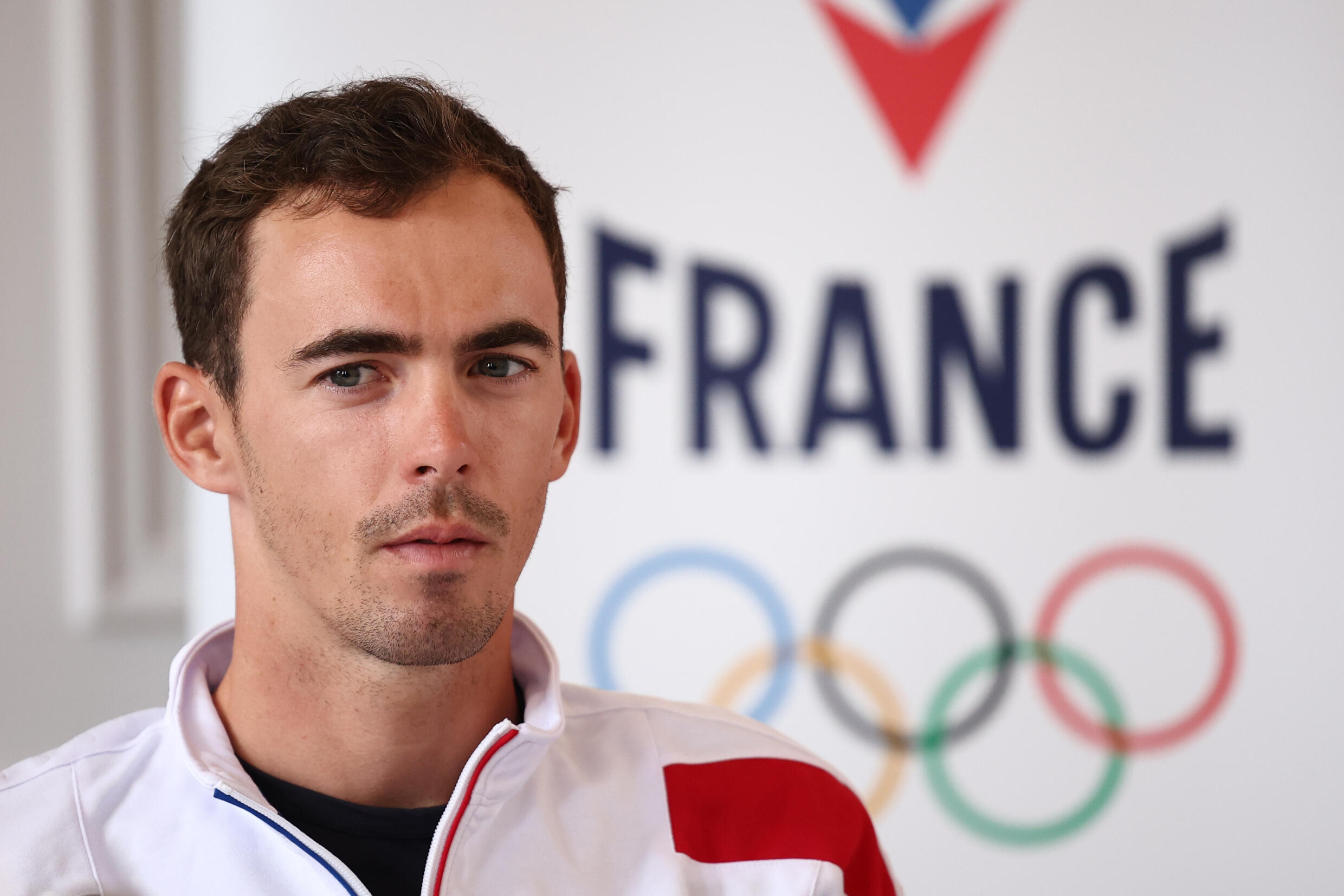 Le coureur français Christophe Laporte lors de l'annonce de la sélection olympique pour l'épreuve de cyclisme en ligne, le 8 juillet 2024 à Orléans